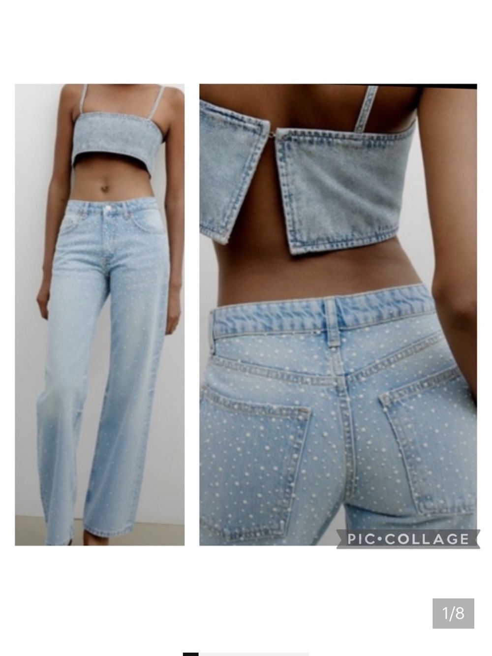 Zara Light Blue Embellished Wide-Leg Jeans